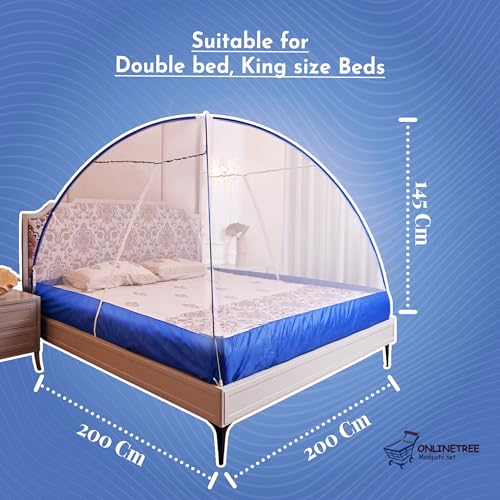 Onlinetree Mosquito net for King Size Bed | Mosquito net Double Bed | Bed Queen Size Foldable Machardani | Polyester 30GSM Strong Net | PVC Coated Corrosion Resistant Steel Wire - Blue - Image 3