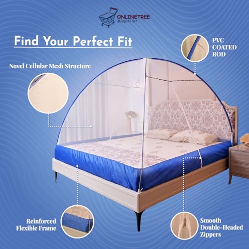 Onlinetree Mosquito net for King Size Bed | Mosquito net Double Bed | Bed Queen Size Foldable Machardani | Polyester 30GSM Strong Net | PVC Coated Corrosion Resistant Steel Wire - Blue - Image 4