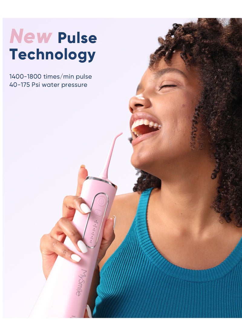 MySmile MySmile LP211 Cordless Advanced Water Flosser for Teeth 5 Cleaning Modes Rechargeable Power Dental Flosser 8 Replacement Jet Tips IPX 7 Waterproof Dental Irrigador with Travel Storage Pouch (Pink)  - Image 2