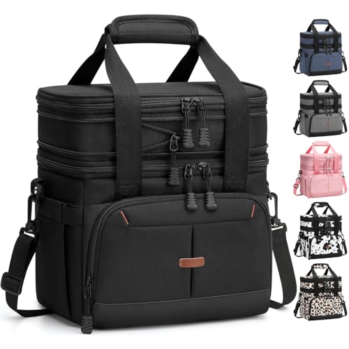 Pritent Lunch Box For Men Women Double Deck Insulated Lunch Bag For Men Woman Leakproof Expandable Cooler Bag with Adjustable Shoulder Strap for Work Picnic SchoolBlackMedium - Image 1