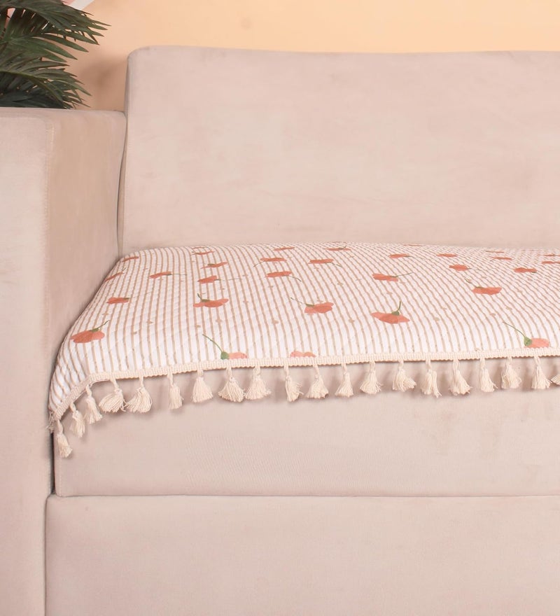 STITCHNEST 2 Seater Printed Quilted Velvet Sofa Slip Cover Protector with Tassels - Image 2