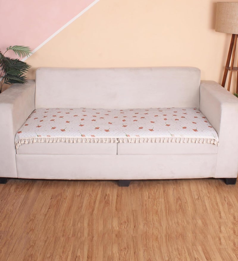 STITCHNEST 2 Seater Printed Quilted Velvet Sofa Slip Cover Protector with Tassels - Image 1