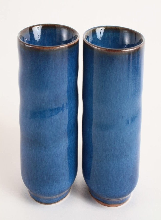 Minoribo Mino ware Japanese Pottery Pair Short Yunomi Chawan Tea Cup made in Japan (Japan Import) SZY102 (Glossy Navy) - Image 4