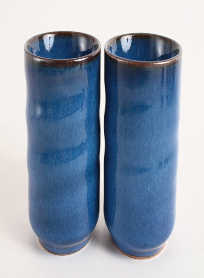 Minoribo Mino ware Japanese Pottery Pair Short Yunomi Chawan Tea Cup made in Japan (Japan Import) SZY102 (Glossy Navy) - Image 5