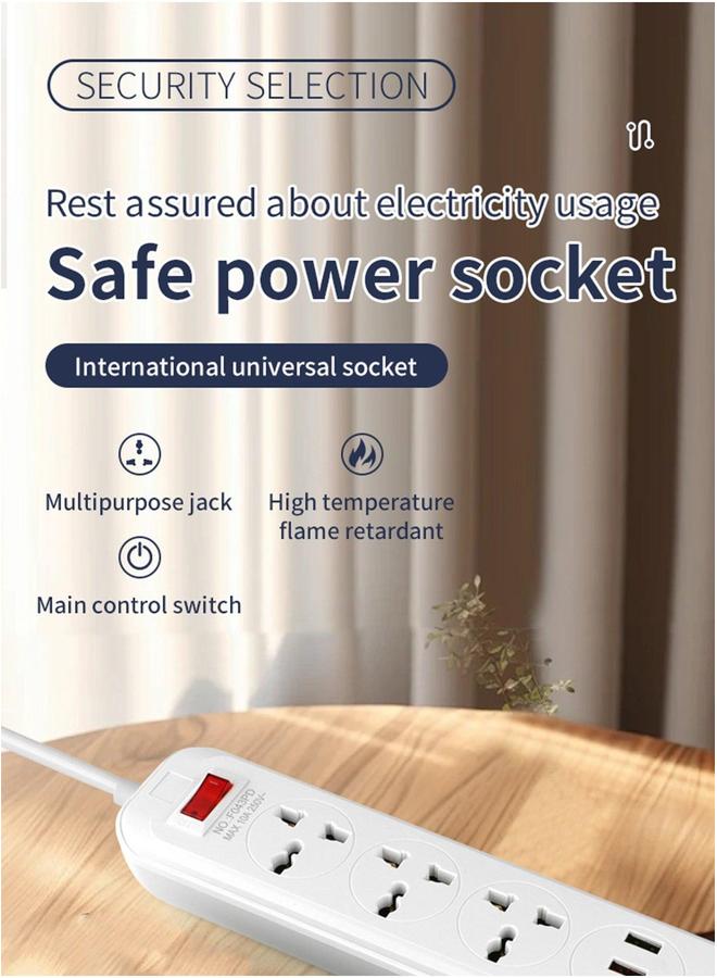 HOMESTAR Power Strips Extension Cord 4 Outlets, Universal Plug Adapter with 3 USB Ports Surge Protector, Charging Socket 2M Lead Multiple Function - Image 2