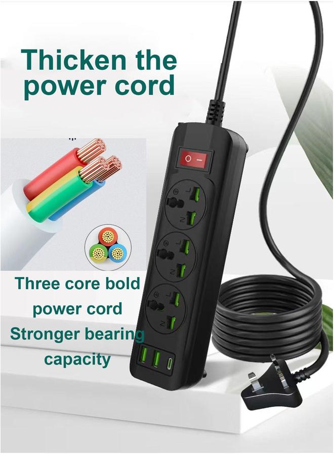HOMESTAR Power Strips Extension Cord 4 Outlets, Universal Plug Adapter with 3 USB Ports Surge Protector, Charging Socket 2M Lead Multiple Function - Image 4