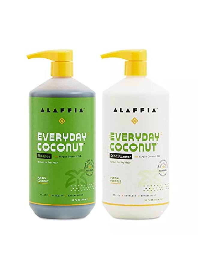 Alaffia شامبو وبلسم جوز الهند للاستخدام اليومي للشعر العادي إلى الجاف يساعد على تنظيف فروة الرأس والشعر بلطف من الشوائب باستخدام الزنجبيل وزيت جوز الهند، جوز الهند النقي من التجارة العادلة، 32 أونصة لكل منهما - Image 2