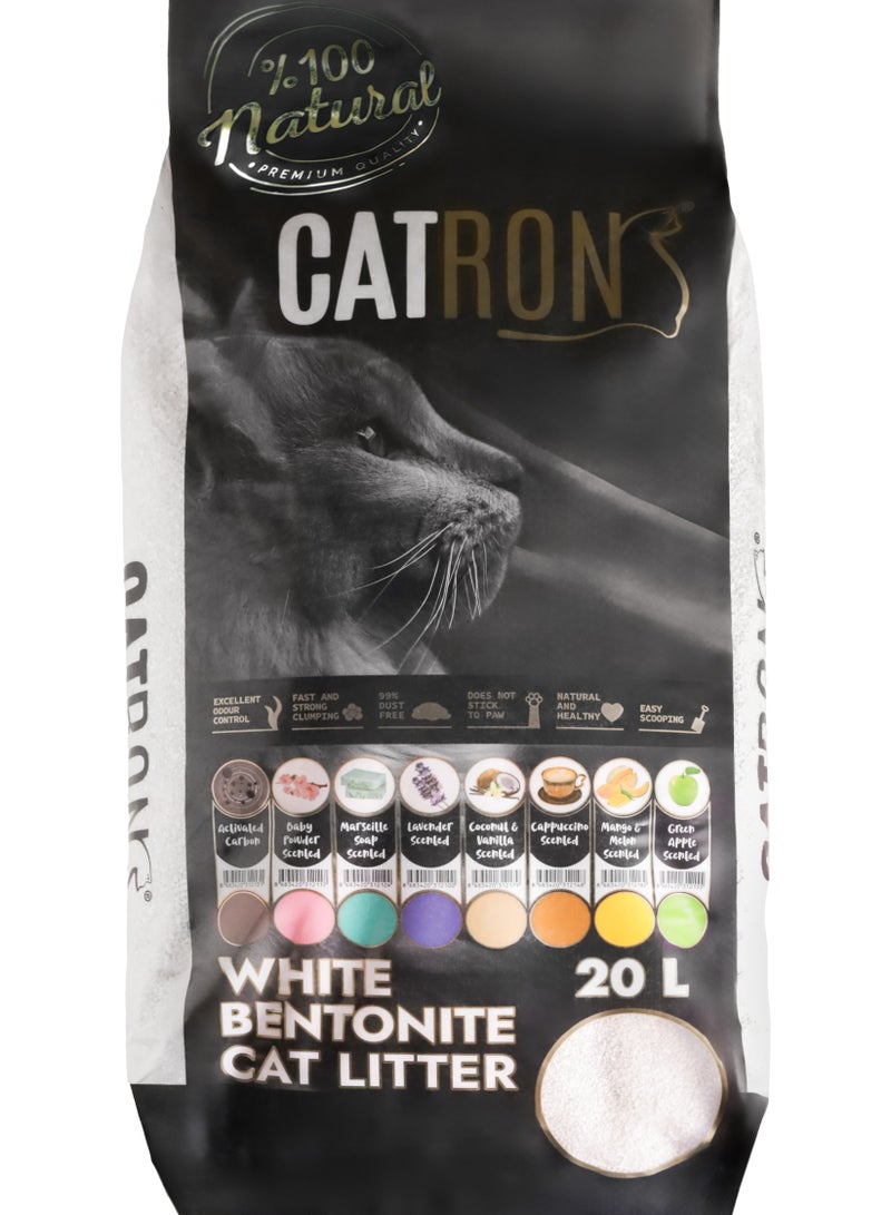Catron 20L Baby Powder Scented, Natural Bentonite Clumping Cat Litter, Made in Turkey Premium Quality, Maximum Odor Control, 99% Dust-Free, Multi-Cat. - Image 1