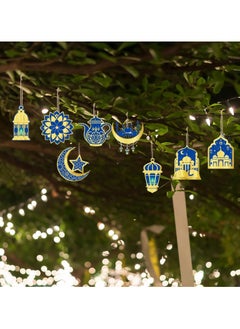 VUCATIN 24PCS Ramadan Eid Mubarak Decorations Ramadan Hanging Ornaments Shining Blue Gold Star Moon Lantern Eid Mubarak Home Decor for Kareem Muslim Islamic Festival Eid Al-fitr Party Supplies  - Image 5