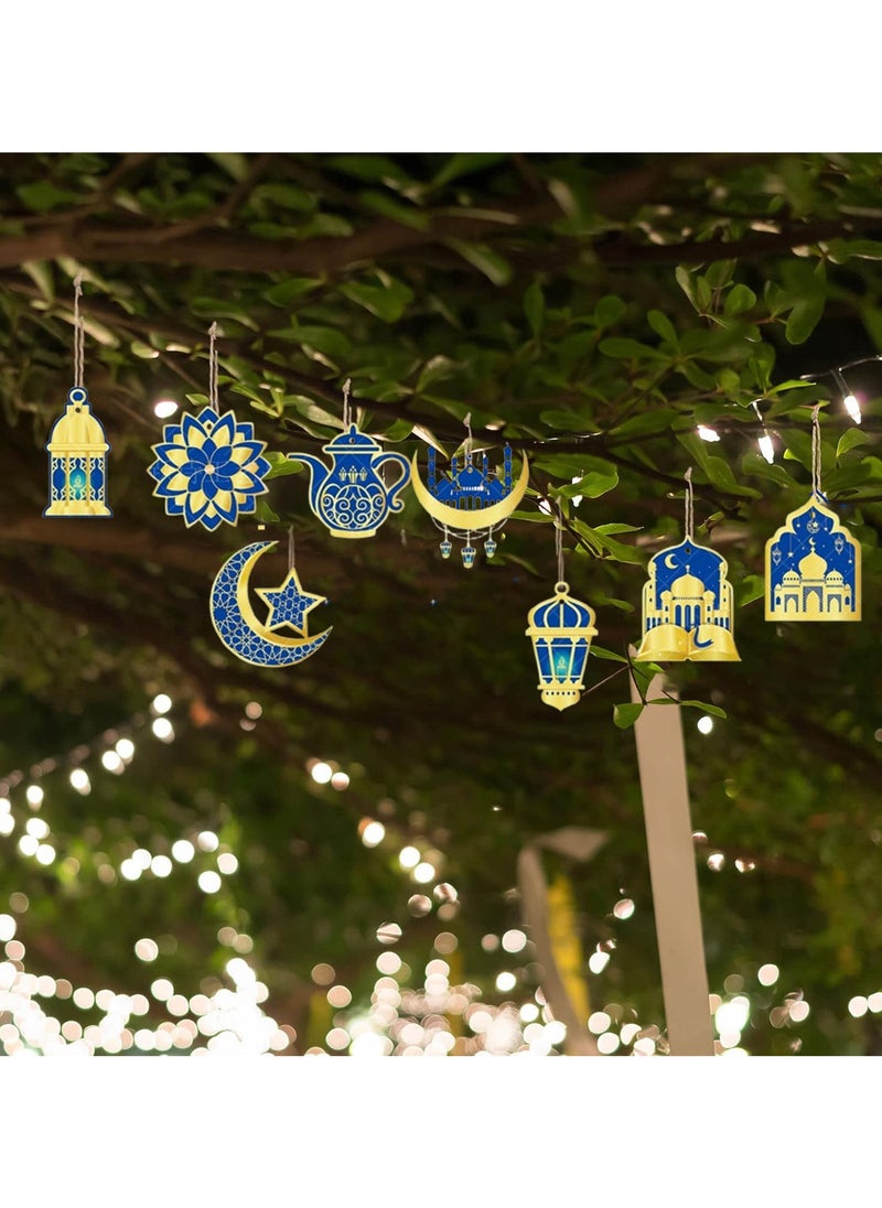 VUCATIN 24 قطعة من زينة رمضان وعيد مبارك، زينة رمضان المعلقة، فانوس قمري أزرق ذهبي لامع، ديكور منزلي لعيد مبارك لعيد كريم، مهرجان إسلامي إسلامي، لوازم حفلات عيد الفطر  - Image 5