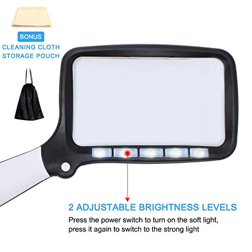 Greemito Folding Handheld Magnifying Glass with Light, 3X Large Rectangle Reading Magnifier with Dimmable LED for Seniors,Newspaper, Books, Small Print, Lighted Gift for Low Visions (Plastic) - Image 4