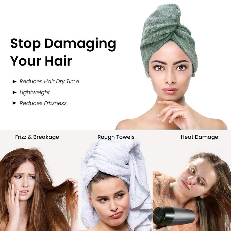 Mush Bamboo Hair Towel Wrap  Absorbent Towel HairDrying  Hair Care Combo  Super QuickDrying Adjustable Buttons to Wrap Around Hair 500 GSM Olive Green - Image 4