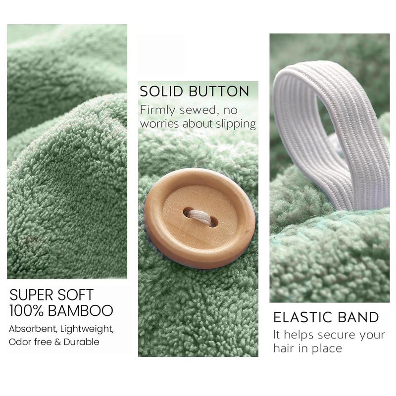 Mush Bamboo Hair Towel Wrap  Absorbent Towel HairDrying  Hair Care Combo  Super QuickDrying Adjustable Buttons to Wrap Around Hair 500 GSM Olive Green - Image 2