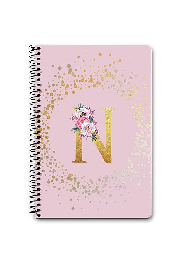 Stylizedd Designer A5 Spiral Notebook Memo Notepad Journal - Custom Monogram Initial Letter Floral Pattern Alphabet - N - Pink  - Image 1