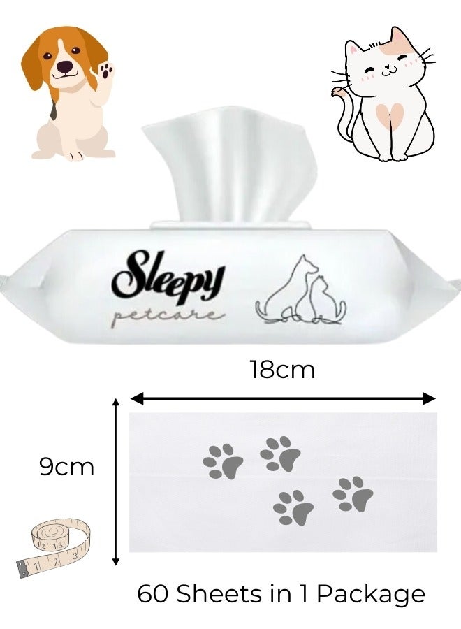 سليبي مناديل Sleepy Petcare الطبيعية المصنوعة من الخيزران - 60 منديلًا - عناية لطيفة ونقية وصديقة للبيئة لصديقك الفروي! - Image 1