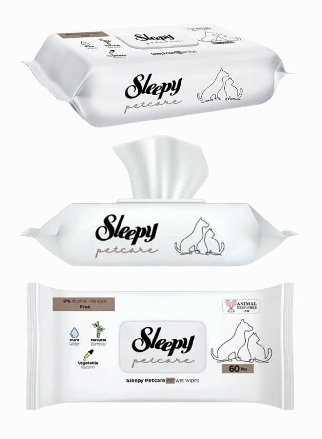 سليبي مناديل Sleepy Petcare الطبيعية المصنوعة من الخيزران - 60 منديلًا - عناية لطيفة ونقية وصديقة للبيئة لصديقك الفروي! - Image 2