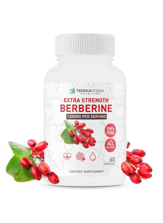 TerraForm Nutrition مكمل البربرين - 1200 ملغ أقصى قوة بربرين HCl لكل حصة - بربرين نقي - 60 كبسولة، 600 ملغ لكل منها - إمداد لمدة شهر - تيرا فورم للتغذية - Image 1