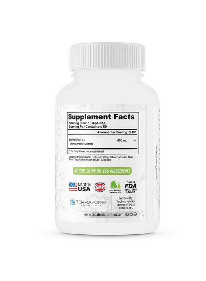 TerraForm Nutrition مكمل البربرين - 1200 ملغ أقصى قوة بربرين HCl لكل حصة - بربرين نقي - 60 كبسولة، 600 ملغ لكل منها - إمداد لمدة شهر - تيرا فورم للتغذية - Image 4