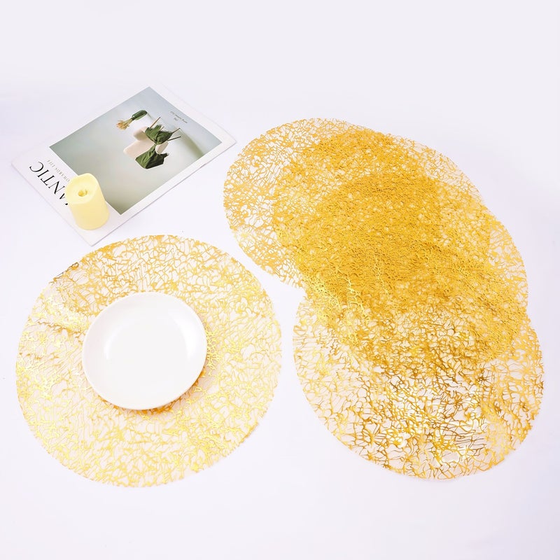 Golden Round Foil Placemats 60pcs Heat Resistant Mesh Holiday Table Decor - Image 2