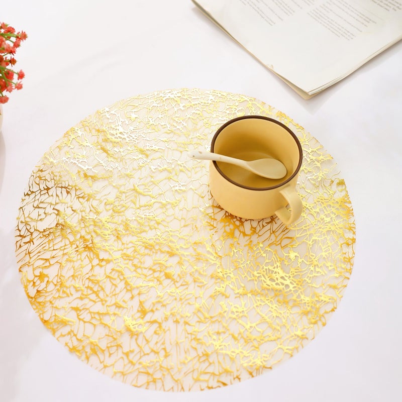 Golden Round Foil Placemats 60pcs Heat Resistant Mesh Holiday Table Decor - Image 1