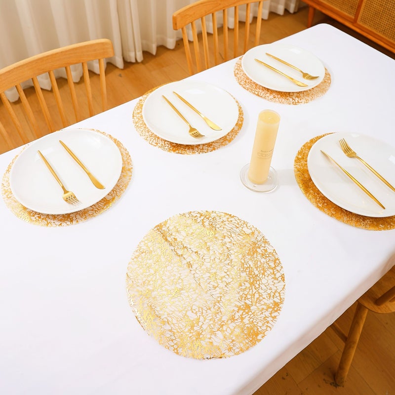 Golden Round Foil Placemats 60pcs Heat Resistant Mesh Holiday Table Decor - Image 4