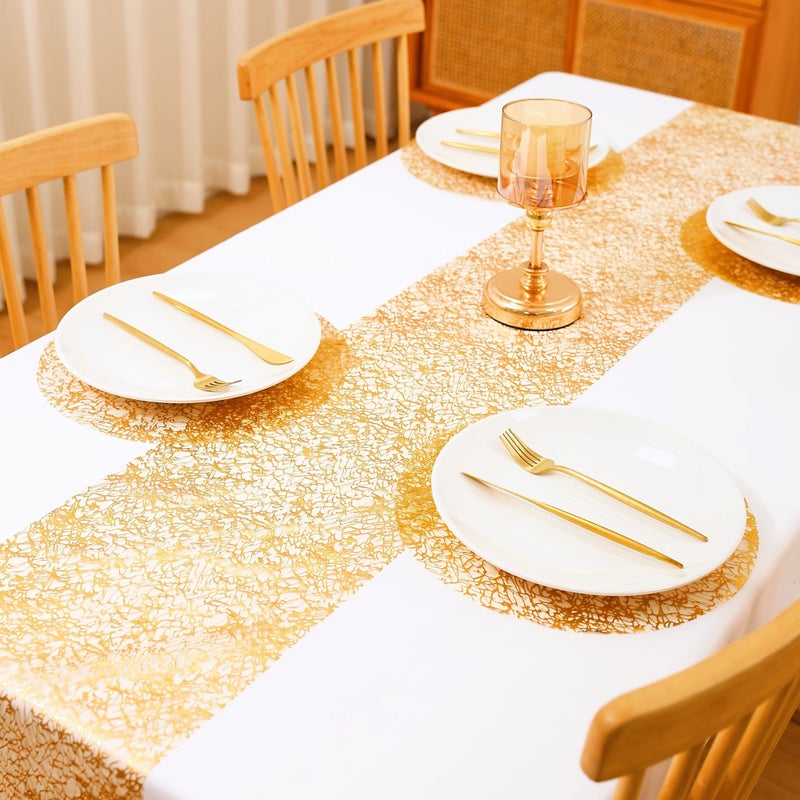Golden Round Foil Placemats 60pcs Heat Resistant Mesh Holiday Table Decor - Image 5