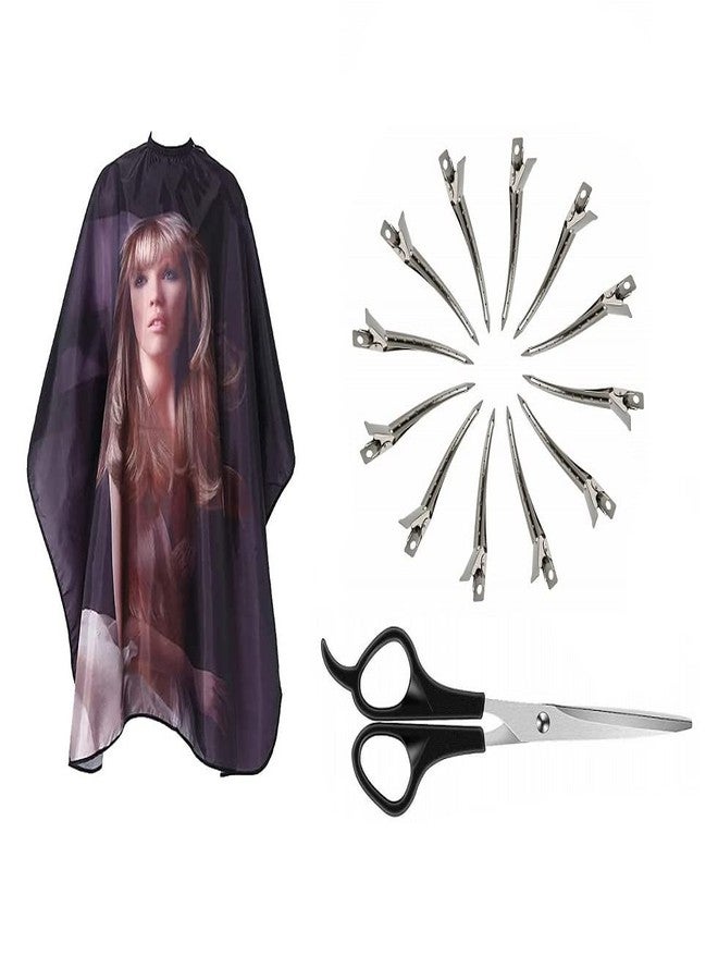 Utkarsh Set Of Hair Setting Clip And Scissor With Printed Black Hair Cutting Sheet Makeup Apron - Image 1