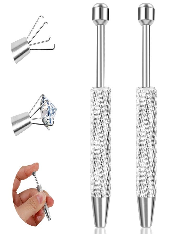 ONESING 2 PCS Piercing Ball Grabber Tool for Changing Jewelry, Stianless Steel Flat Back Earring Applicator Internally Threaded Push Pin Piercing Grabber Tool, Anti Slip 4 Claw Gem Ball Grabber Tool - Image 1
