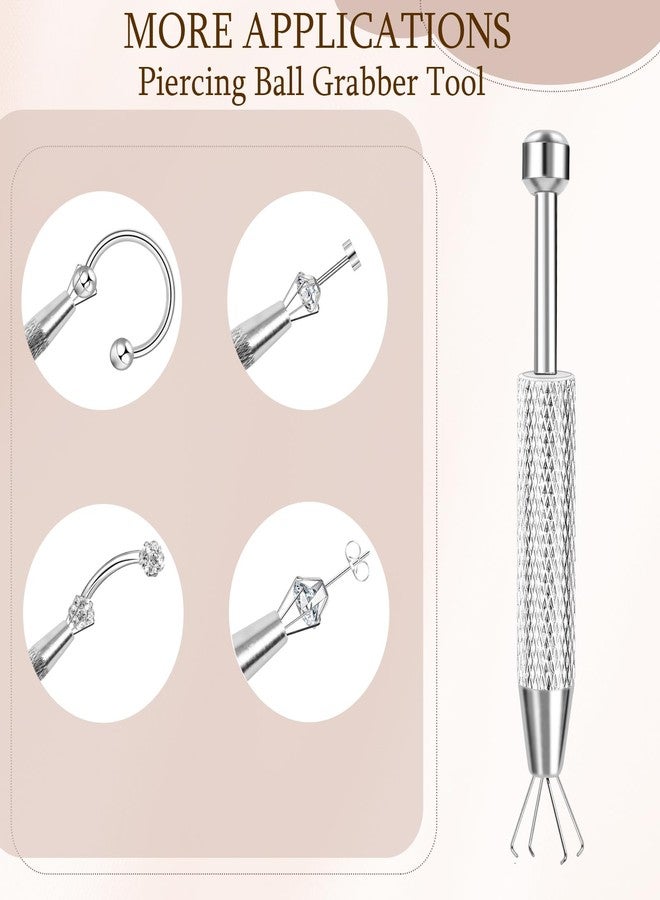 ONESING 2 PCS Piercing Ball Grabber Tool for Changing Jewelry, Stianless Steel Flat Back Earring Applicator Internally Threaded Push Pin Piercing Grabber Tool, Anti Slip 4 Claw Gem Ball Grabber Tool - Image 5