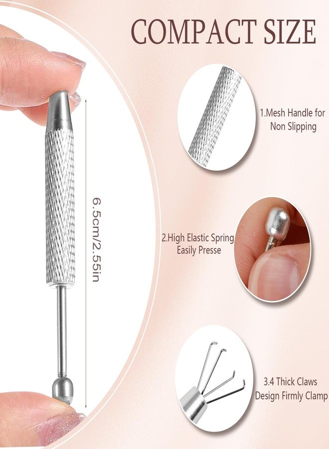 ONESING 2 PCS Piercing Ball Grabber Tool for Changing Jewelry, Stianless Steel Flat Back Earring Applicator Internally Threaded Push Pin Piercing Grabber Tool, Anti Slip 4 Claw Gem Ball Grabber Tool - Image 2