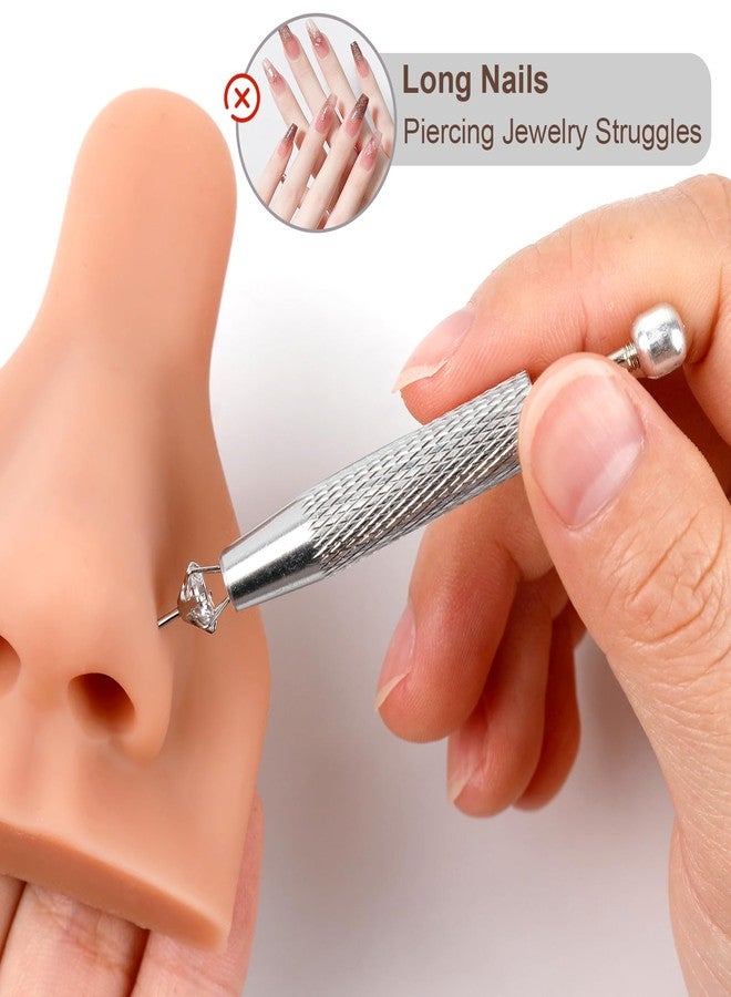 ONESING 2 PCS Piercing Ball Grabber Tool for Changing Jewelry, Stianless Steel Flat Back Earring Applicator Internally Threaded Push Pin Piercing Grabber Tool, Anti Slip 4 Claw Gem Ball Grabber Tool - Image 3