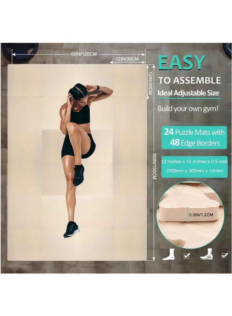 شو وو سجادة أرضية من إسفنج EVA، سجادة تمارين رياضية، بلاط سجادة أرضية ألغاز، سجادات أرضية صالة ألعاب رياضية من إسفنج EVA، بلاط أرضيات إسفنجي متشابك، معدات صالة الألعاب الرياضية، وسادات أرضية للتمرين في صالة الألعاب الرياضية المنزلية واليوغا والجمباز، أرضيات مرقعة متعددة الأغراض، لون بيج، 6/12/24 قطعة - Image 5