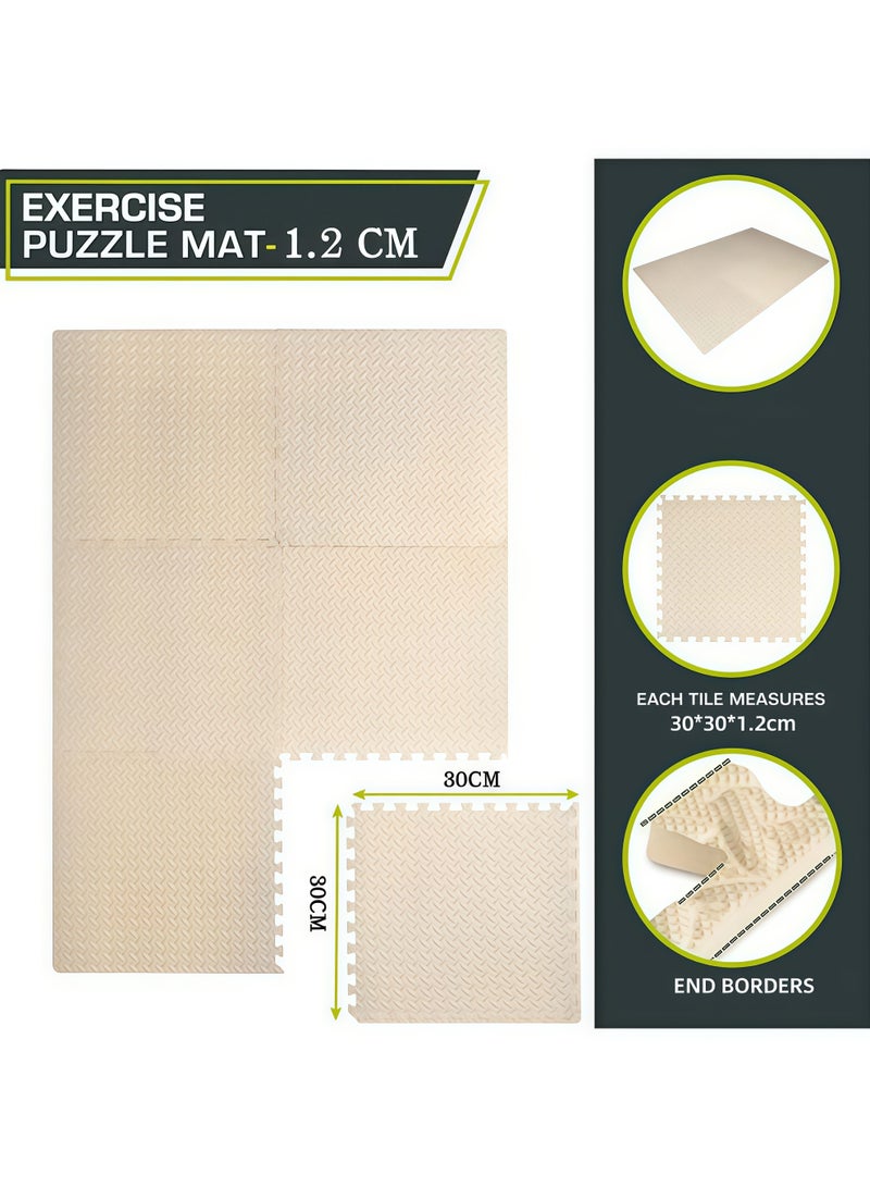 شو وو سجادة أرضية من إسفنج EVA، سجادة تمارين رياضية، بلاط سجادة أرضية ألغاز، سجادات أرضية صالة ألعاب رياضية من إسفنج EVA، بلاط أرضيات إسفنجي متشابك، معدات صالة الألعاب الرياضية، وسادات أرضية للتمرين في صالة الألعاب الرياضية المنزلية واليوغا والجمباز، أرضيات مرقعة متعددة الأغراض، لون بيج، 6/12/24 قطعة - Image 2