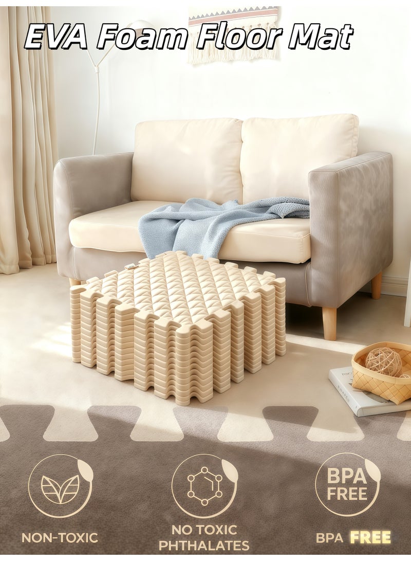 شو وو سجادة أرضية من إسفنج EVA، سجادة تمارين رياضية، بلاط سجادة أرضية ألغاز، سجادات أرضية صالة ألعاب رياضية من إسفنج EVA، بلاط أرضيات إسفنجي متشابك، معدات صالة الألعاب الرياضية، وسادات أرضية للتمرين في صالة الألعاب الرياضية المنزلية واليوغا والجمباز، أرضيات مرقعة متعددة الأغراض، لون بيج، 6/12/24 قطعة - Image 1
