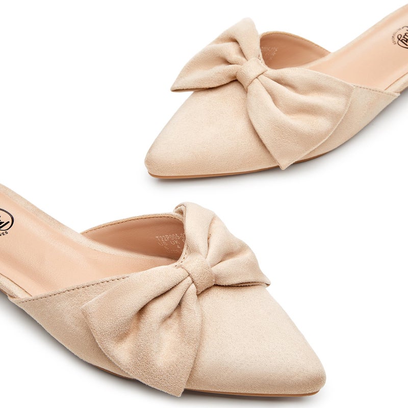 Trary Mules for Women Flats Comfortable Bow Pointed Toe Womens Mules Cream Size 8 - Image 3