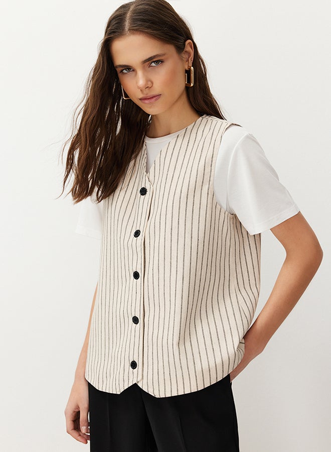 trendyol Striped Linen Look Woven Vest TCTSS24YL00010 - Image 2