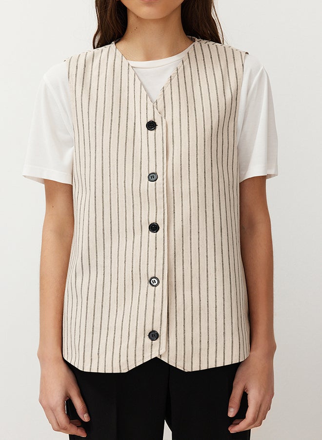 trendyol Striped Linen Look Woven Vest TCTSS24YL00010 - Image 4