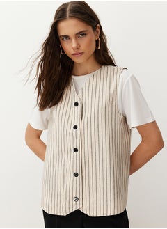 Ecru Striped Linen Look Woven Vest TCTSS24YL00010 - pzsku/ZA878AE54BF941ED0C4EDZ/45/_/1730940795/1872c475-9c31-4ecb-9d90-740d19fed763