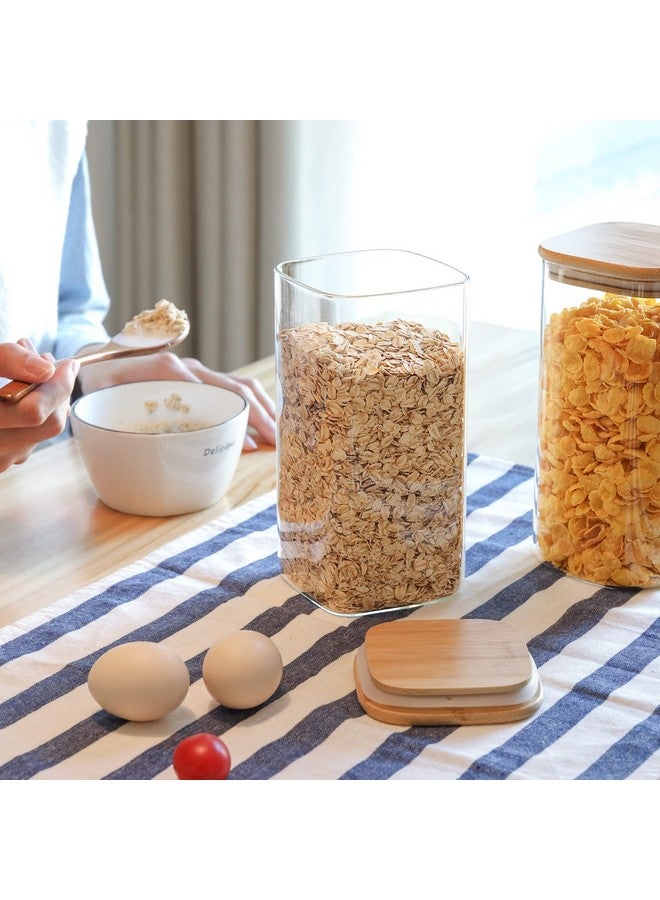 ComSaf Airtight Glass Storage Canister with Wood Lid (51 oz), Clear Food Storage Container Jar with Sealing Lids for Oat Pasta Flour Cereal Rice Sugar Tea Coffee Beans, Set of 3 Square Cookie Jar - Image 4