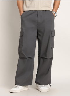 Campus Sutra Men's Moon Grey Parachute-Relaxed Cargo Trousers  - Image 2