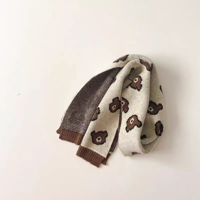 Children'S Woolen Scarf Korean Style Color-Blocked Stripesd Knitted Embroidered Korean Bear Cute Woolen Scarf For Boys And Girls - Image 5