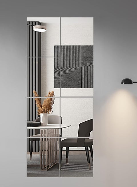 Full Length Mirror Wall Mirror Full Body Length Mirror Tiles Wall Mounted 8Pcs 22 × 22 CM Long Makeup Mirrors for Bedroom, Home Gym, Door (Glass - Frameless - 8PCS)