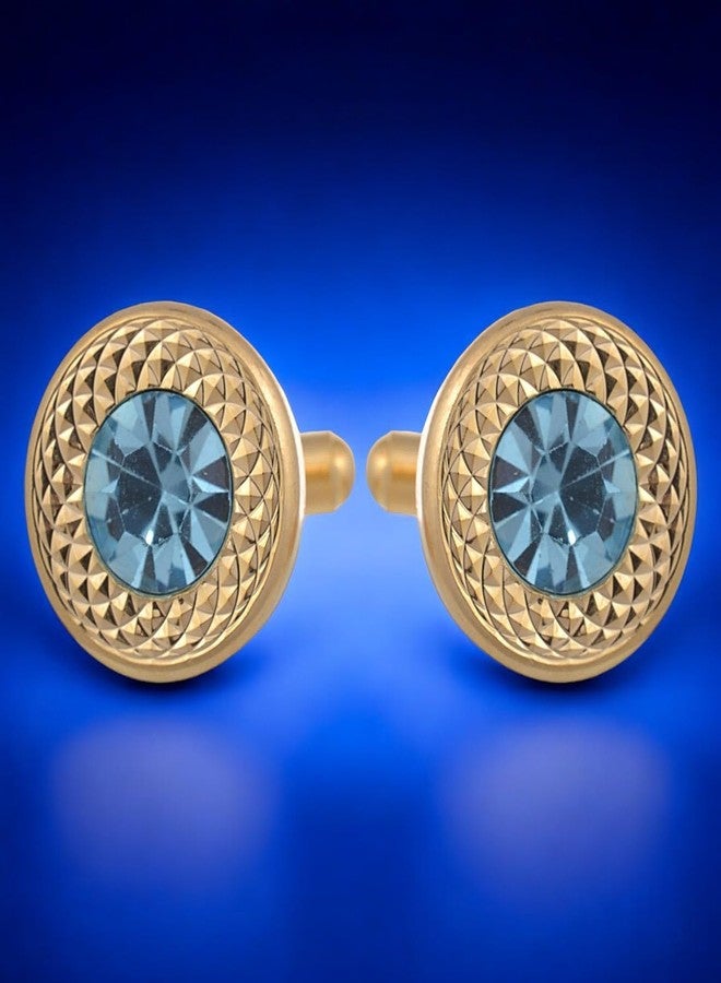 TRIPIN Cufflinks for Men Golden with Aqua Blue Diamond Crystal for Office Corporate Party French Cuff Shirts Shirt Suit Blazer in A Gift Box (Aqua) - Image 3