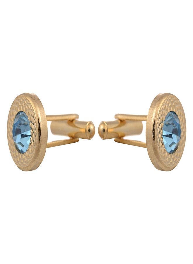 TRIPIN Cufflinks for Men Golden with Aqua Blue Diamond Crystal for Office Corporate Party French Cuff Shirts Shirt Suit Blazer in A Gift Box (Aqua) - Image 2
