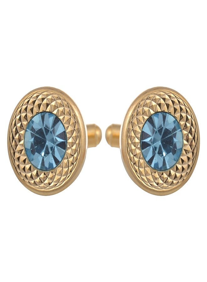 TRIPIN Cufflinks for Men Golden with Aqua Blue Diamond Crystal for Office Corporate Party French Cuff Shirts Shirt Suit Blazer in A Gift Box (Aqua) - Image 1