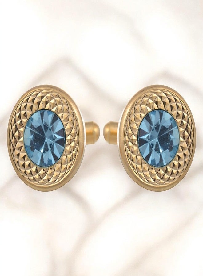 TRIPIN Cufflinks for Men Golden with Aqua Blue Diamond Crystal for Office Corporate Party French Cuff Shirts Shirt Suit Blazer in A Gift Box (Aqua) - Image 5