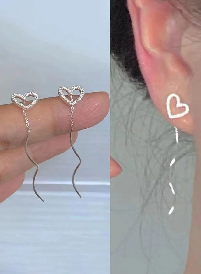 تايك تو أقراط متدلية فضية على شكل قلب