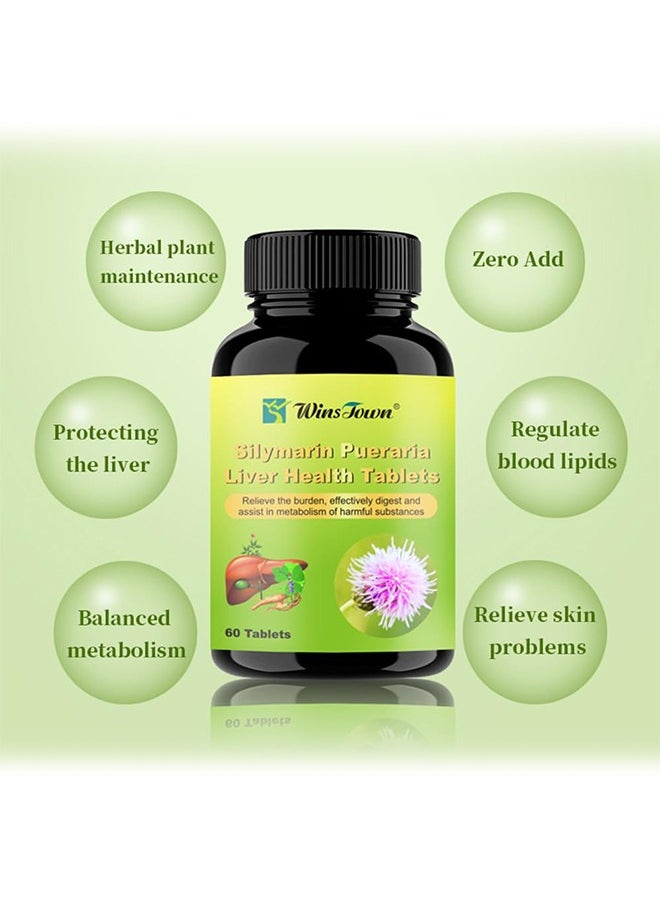 Silymarin Pueraria Liver Health Tablets, Milk Thistle Herbal Supplements, Liver Cleanse Detox & Repair Formula, 60 Tablets