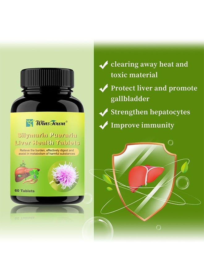 Silymarin Pueraria Liver Health Tablets, Milk Thistle Herbal Supplements, Liver Cleanse Detox & Repair Formula, 60 Tablets