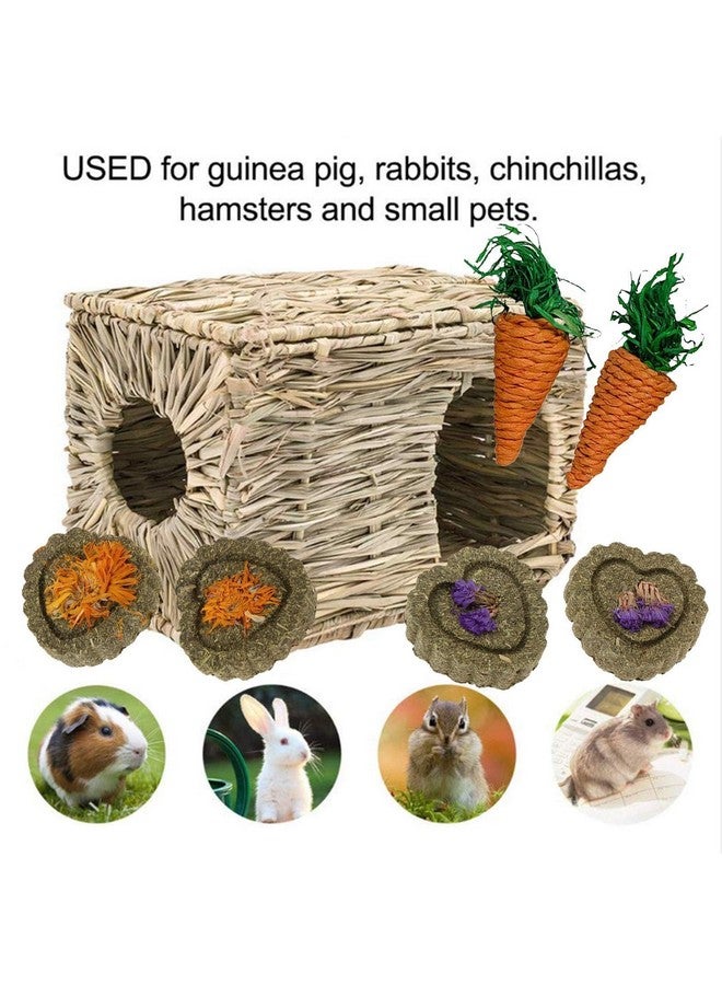 kathson 2 Pcs Large Rabbit Grass House Natural Foldable Hand Woven Seagrass Bed Carrot Hay Toy Hut Safe Comfortable Playhouse with Bunny Chew Toys for Bunny Hamster Guinea Pig Chinchilla Ferret - Image 4